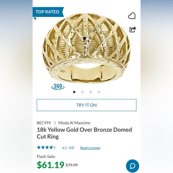 Moda Al Massimo 18k Yellow Gold Over Bronze Domed Cut Ring Size 7 - Picture 2 of 5